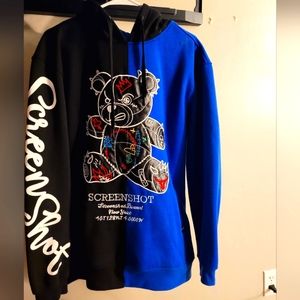 SCREENSHOT Mens Premium Fleece Hoodie  Large, duo-tones Black/Blue/White